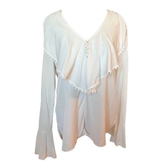 Yigal Azrouel 100% Silk Ruffle Lace White Blouse Size 6 - Picture 1 of 12